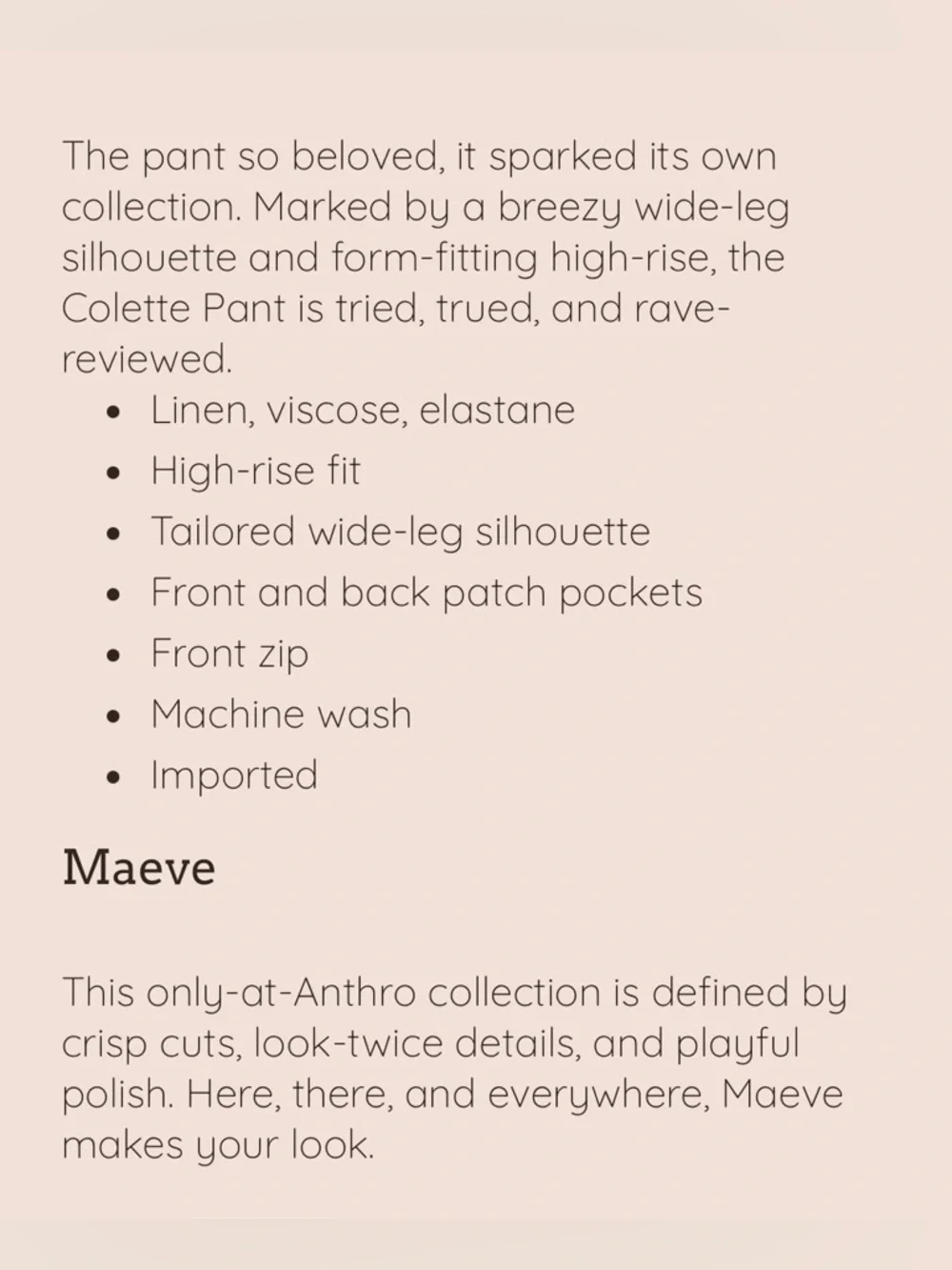 Anthropologie x Maeve Colette Linen Edition Full Length Size 28 NWT READ - Picture 3 of 12